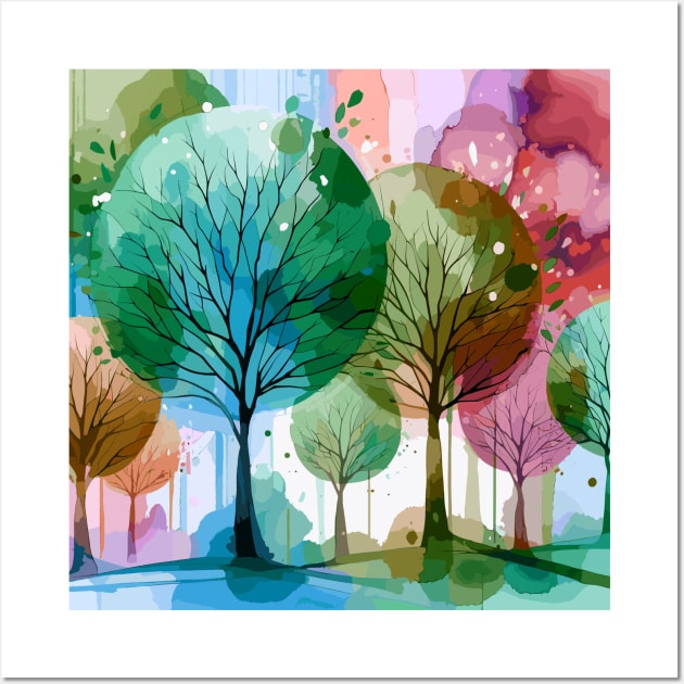 Colorful Pastel Pink Brown Abstract Trees Wall Art by Siha Arts